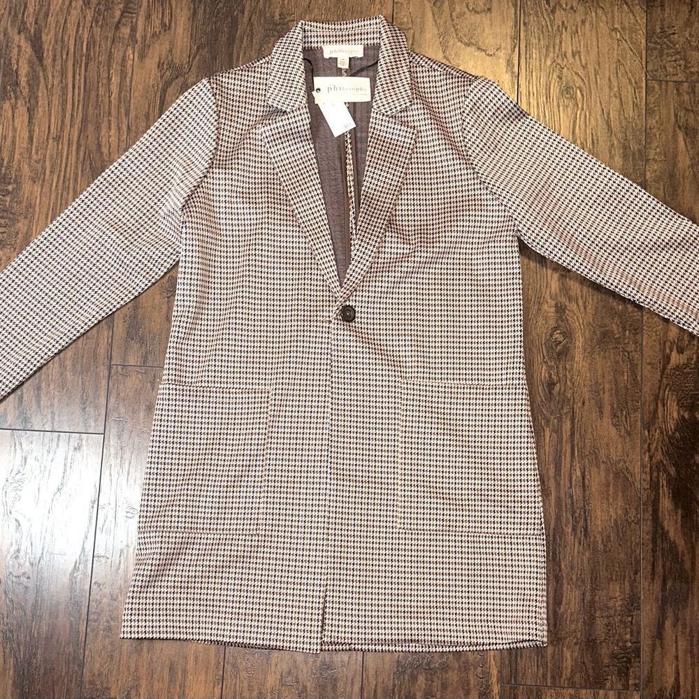 Brand new with the tags. Blazer jacket. Multi-color brown/tan/cream
